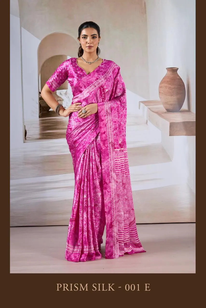 Prism Silk Modal Satin Ajrakh Hand Print Saree