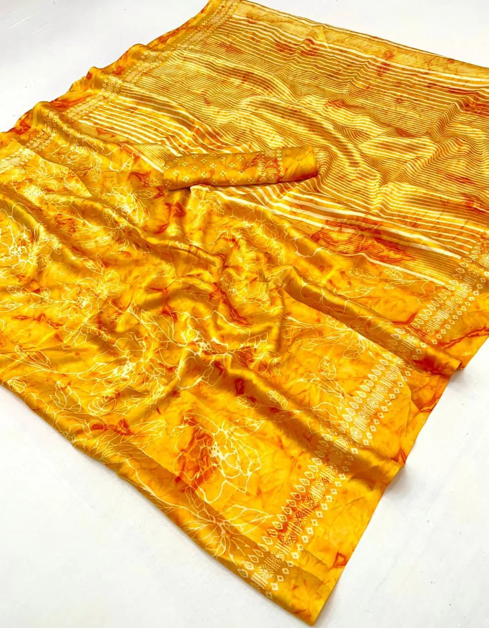 Prism Silk Modal Satin Ajrakh Hand Print Saree