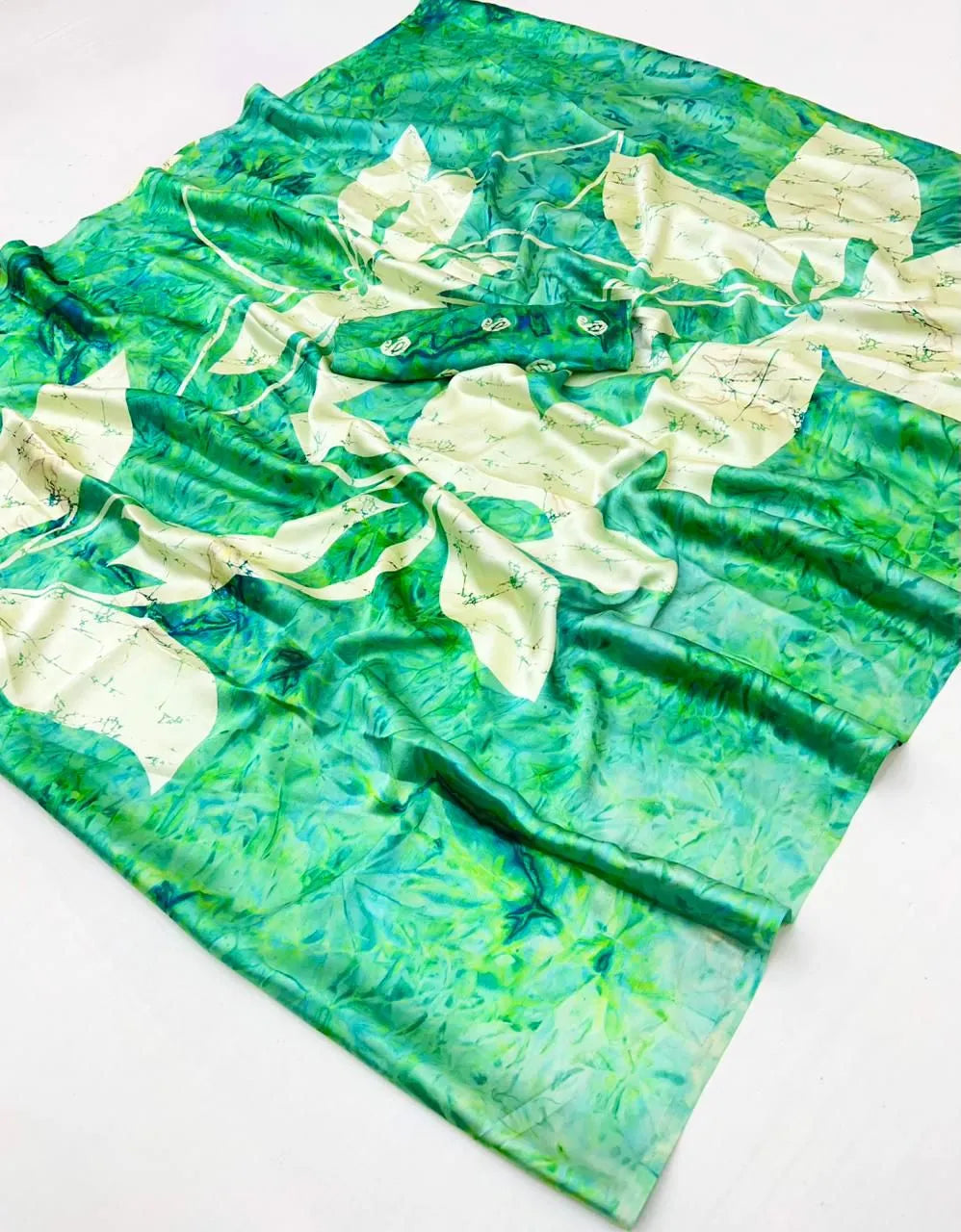 Prism Silk Modal Satin Ajrakh Hand Print Saree