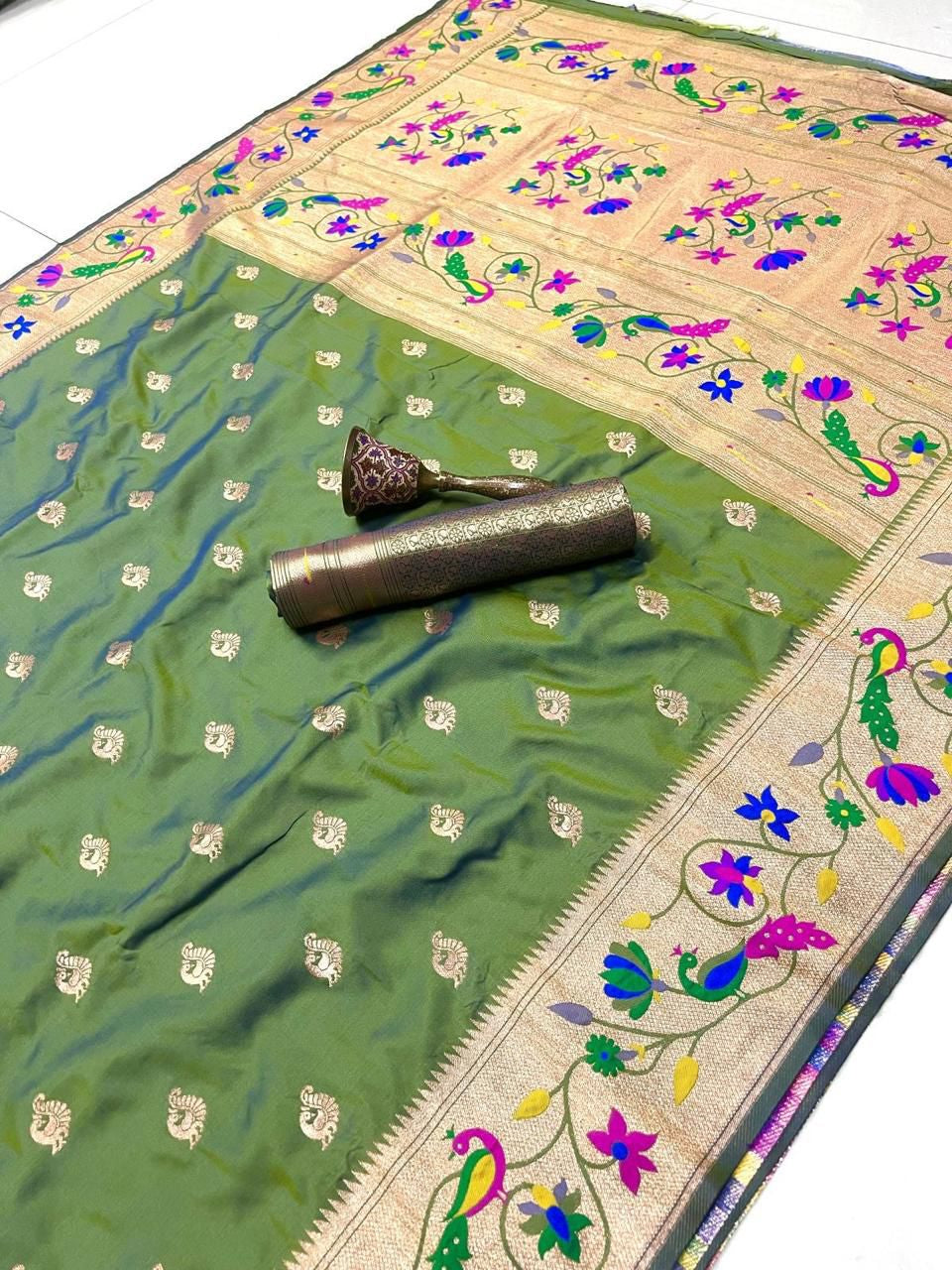 Paithani Indian Heritage Silk Saree with Minakari Peacock Border Saree