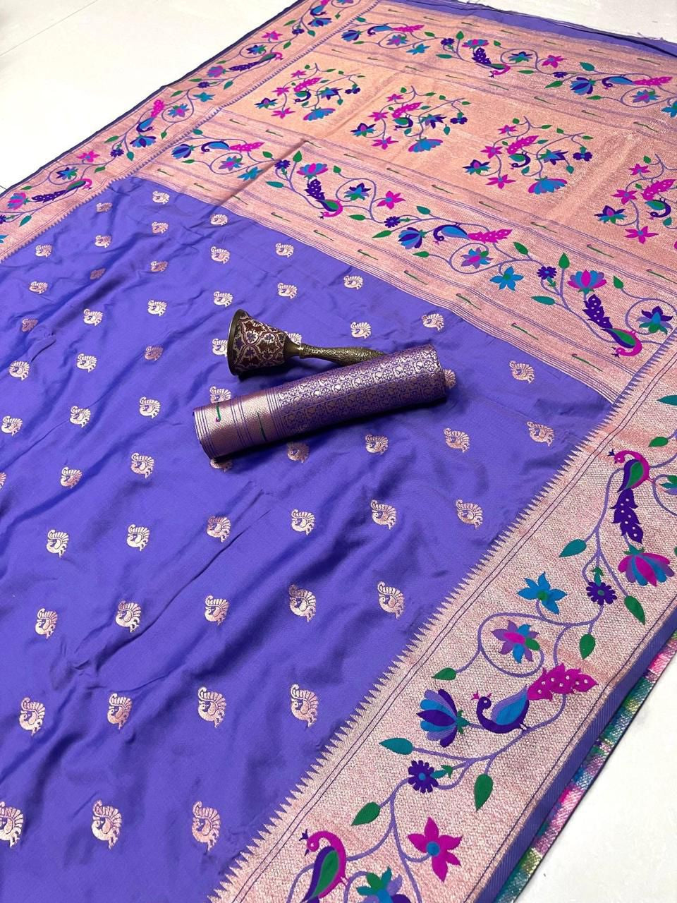 Paithani Indian Heritage Silk Saree with Minakari Peacock Border Saree