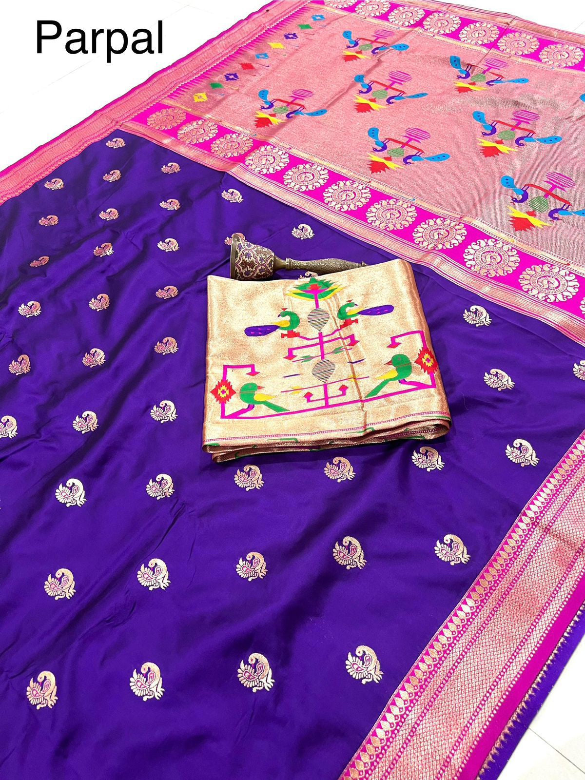 Paithani Indian Heritage Silk Saree with Minakari Peacock Border Saree