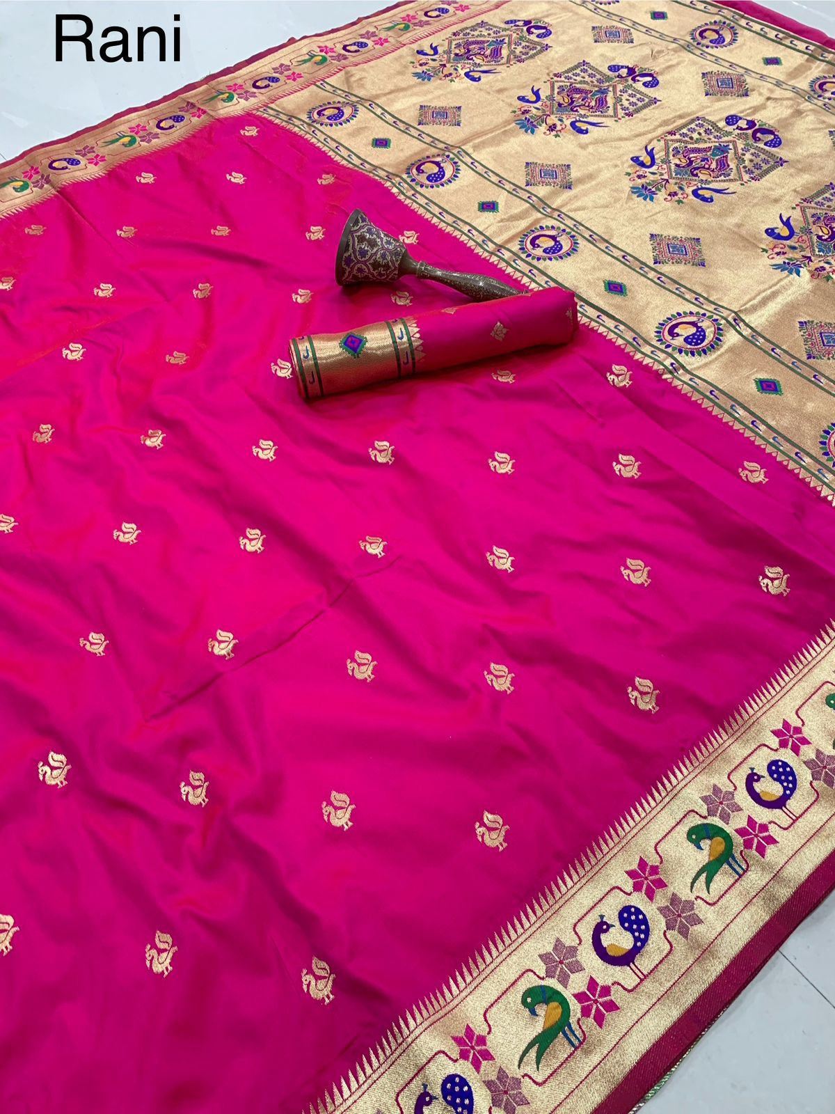 Paithani Indian Heritage Silk Saree with Minakari Peacock Border Saree
