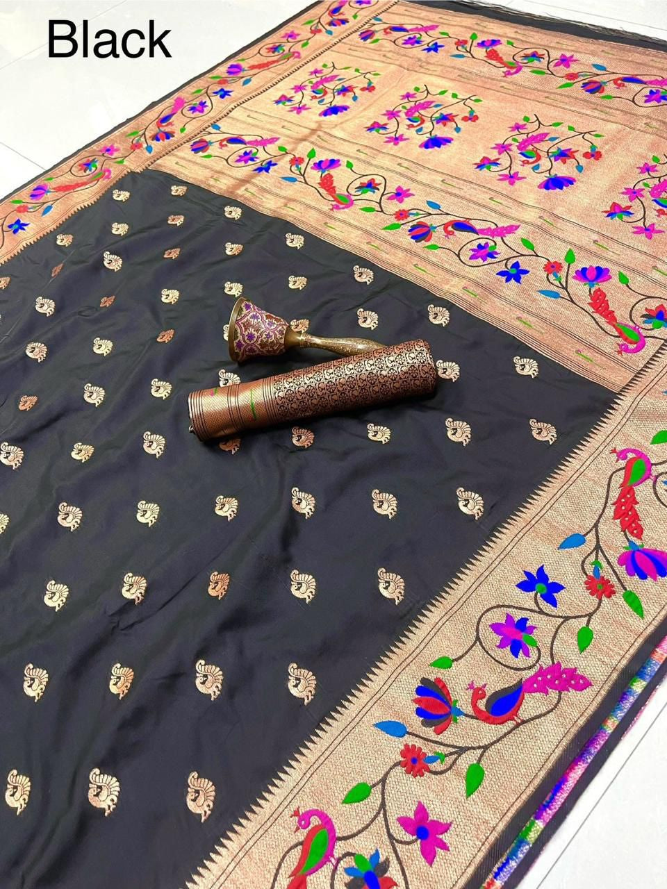 Paithani Indian Heritage Silk Saree with Minakari Peacock Border Saree