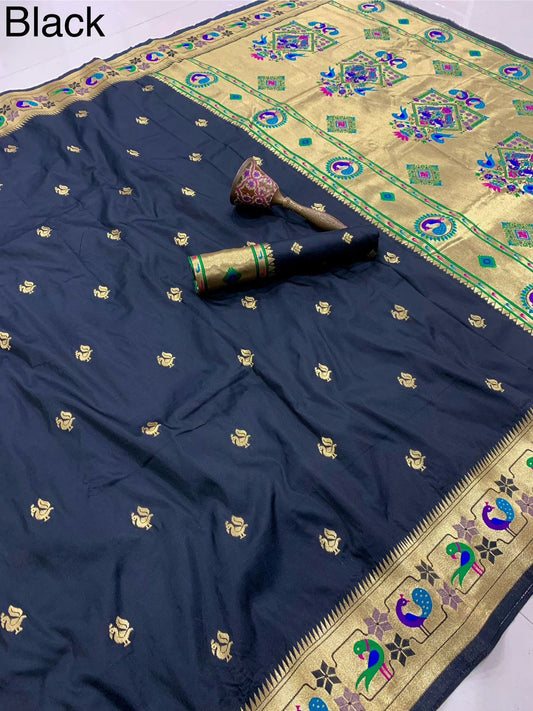 Paithani Pure Soft Silk Saree with Minakari Peacock Border Saree