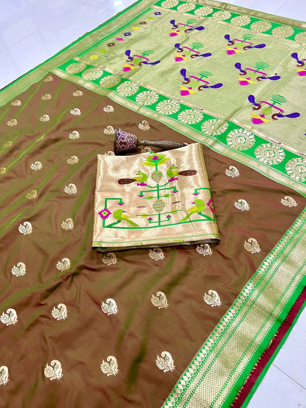 Paithani Pure Soft Silk Saree with Minakari Peacock Border Saree