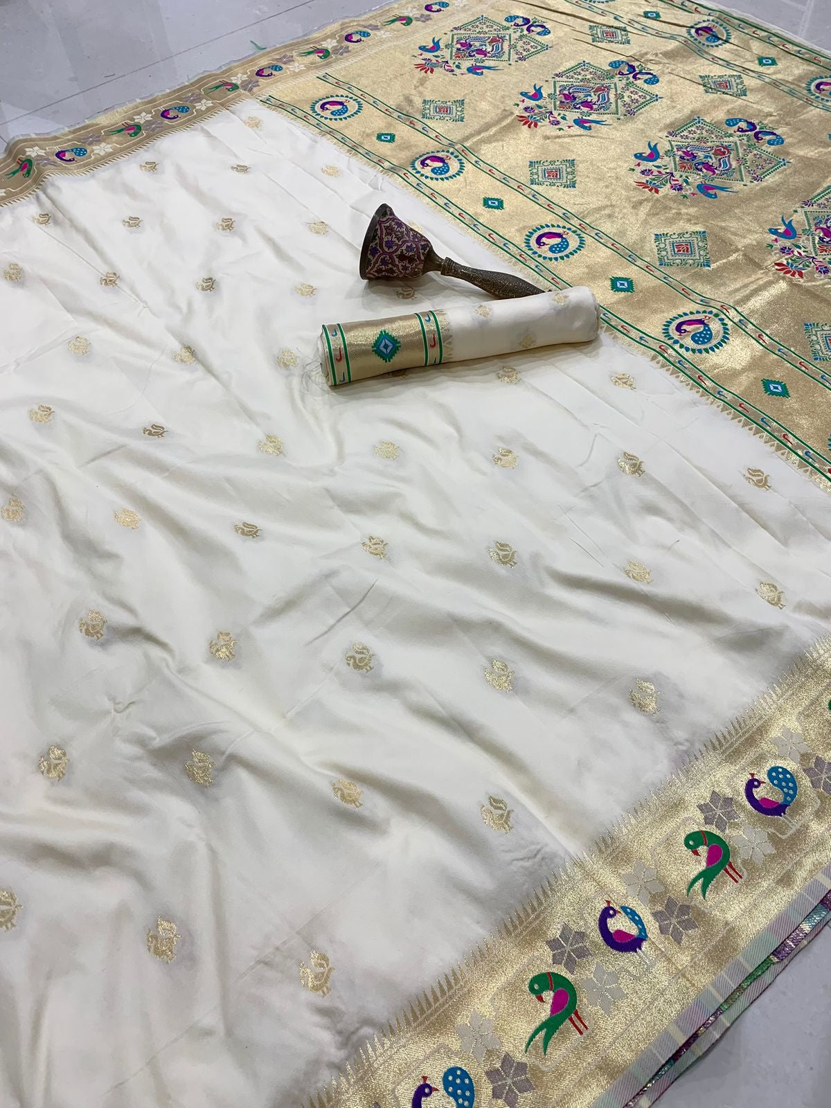 Pure Soft Paithani Silk Saree with Minakari Peacock Border Saree