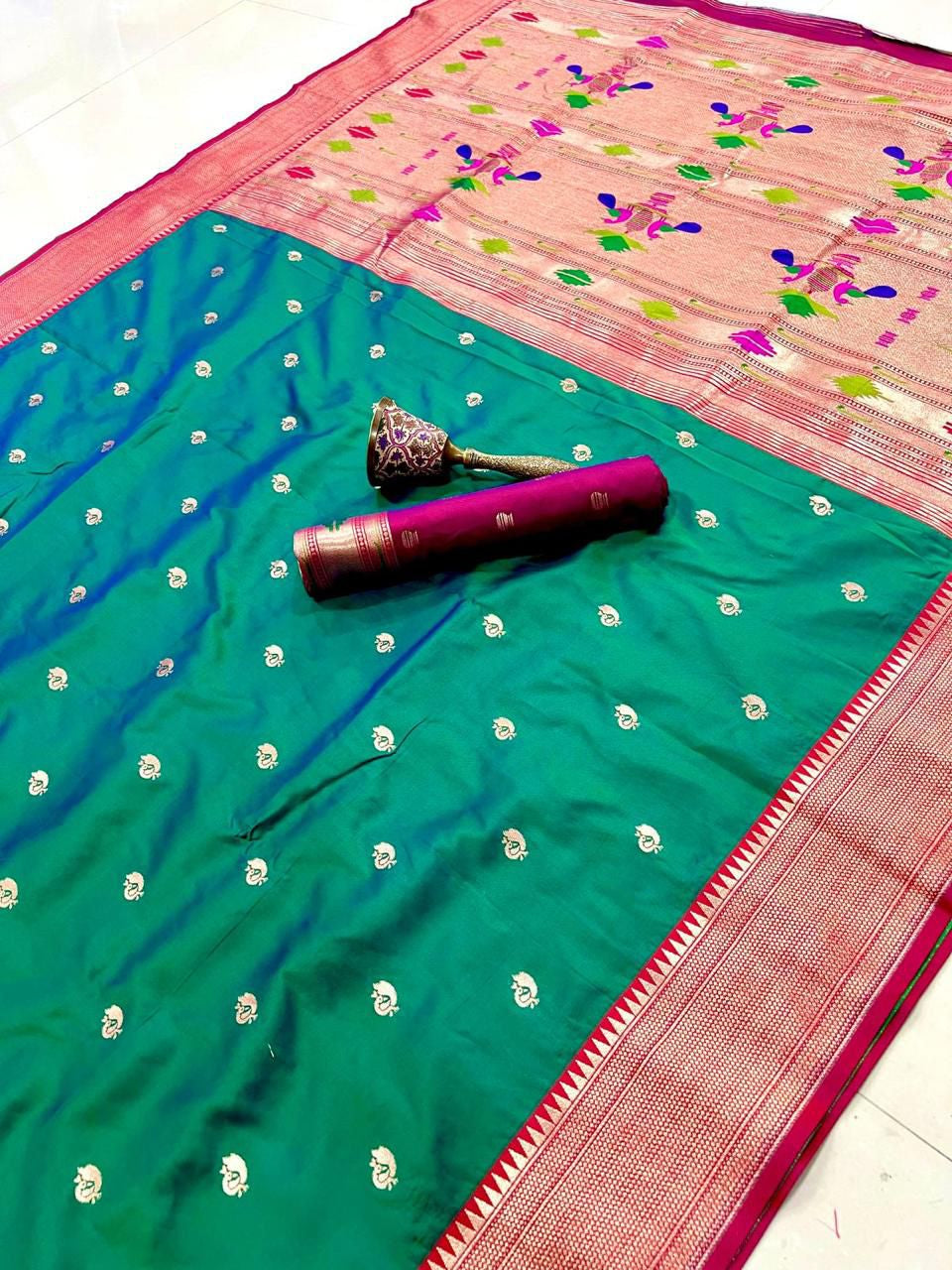 Paithani Pure Soft Silk Saree with Minakari Peacock Border Saree