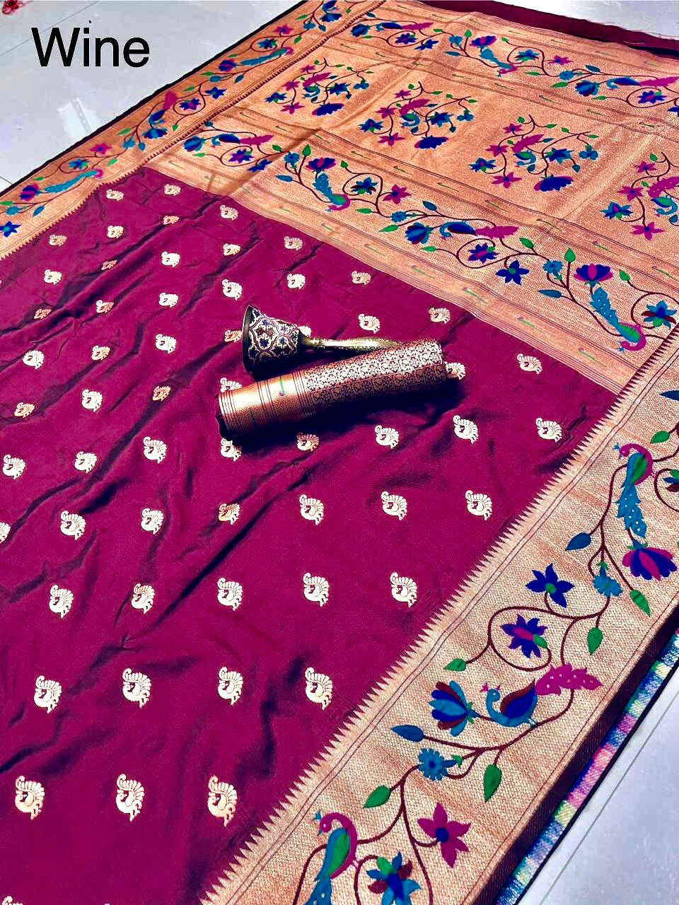Paithani Pure Soft Silk Saree with Minakari Peacock Border Saree