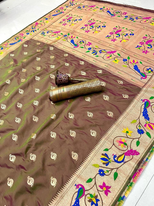 Saree with floral patterns on a plain background