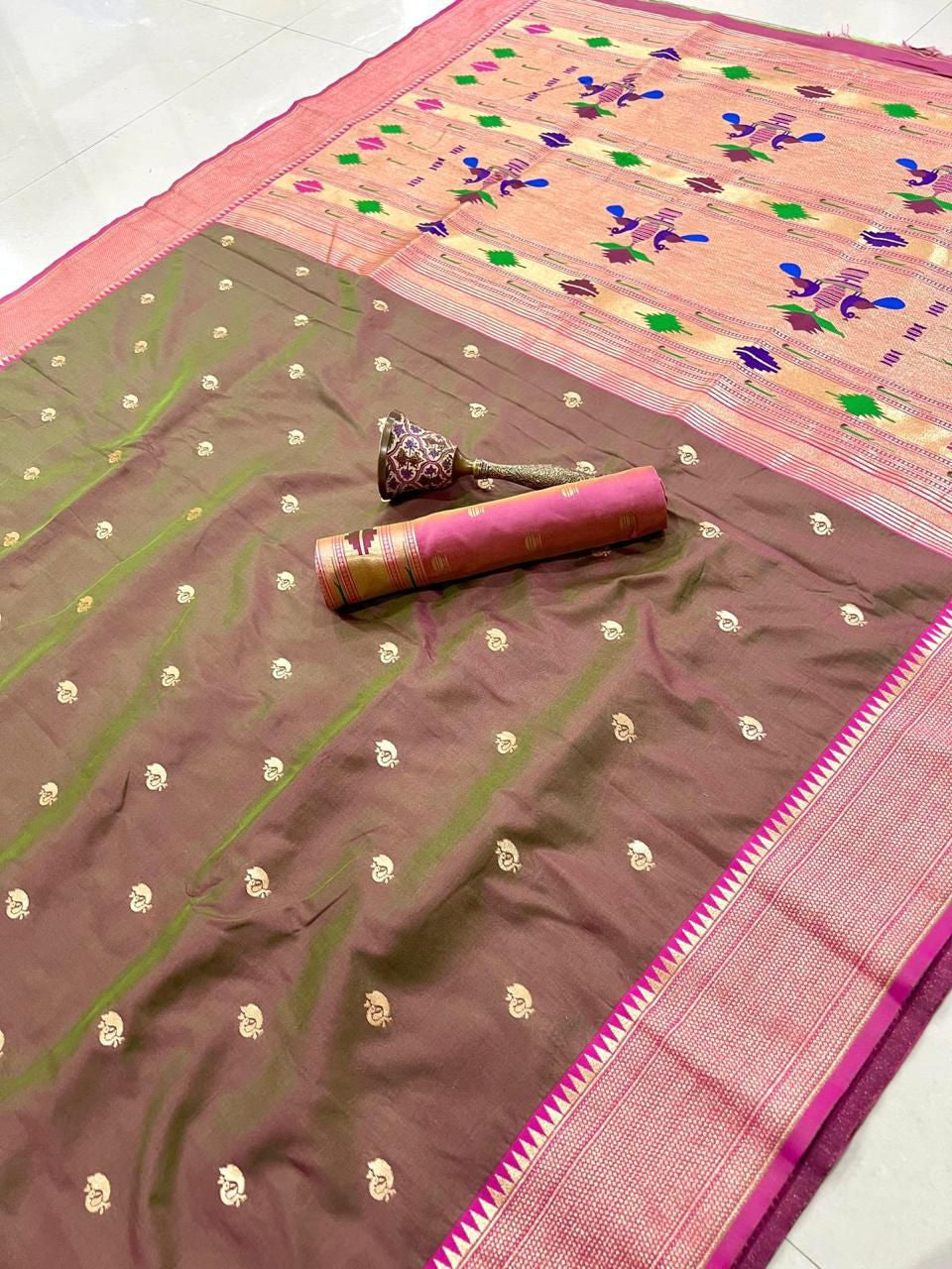 Pure Soft Paithani Heritage Silk Saree with Minakari Peacock Border Saree