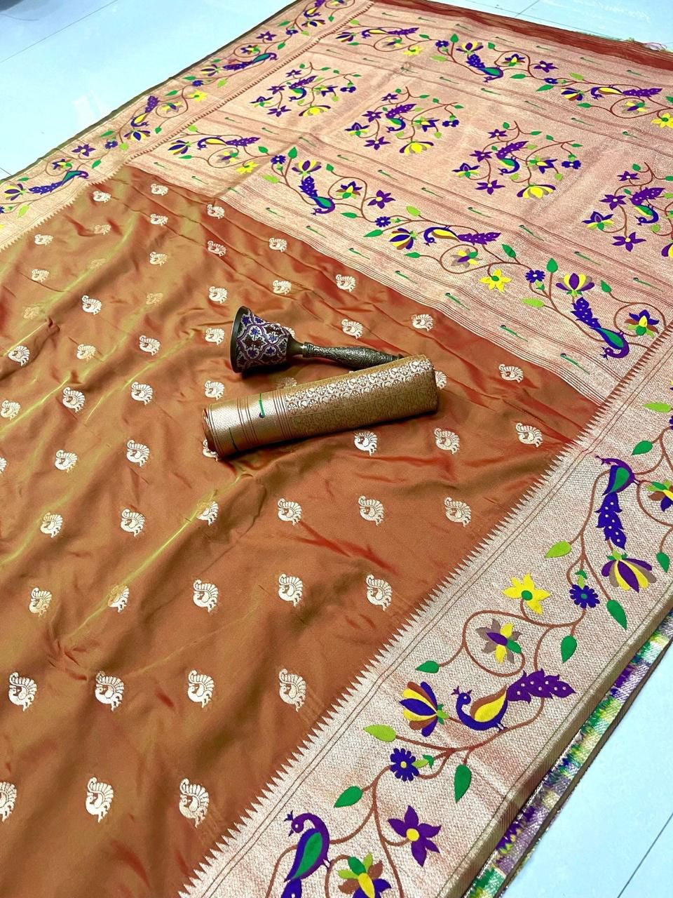 Pure Soft Paithani Heritage Silk Saree with Minakari Peacock Border Saree