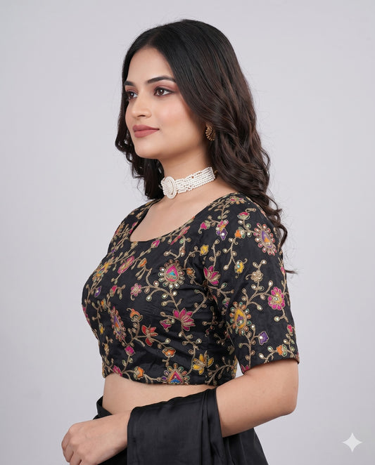 Pure Viscose Round Neck Embroidered Blouse
