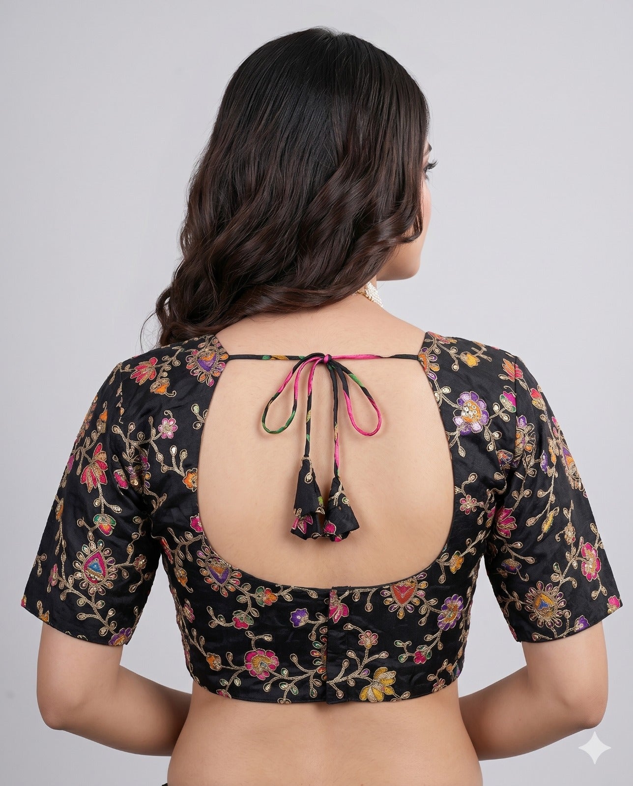 Pure Viscose Round Neck Embroidered Blouse