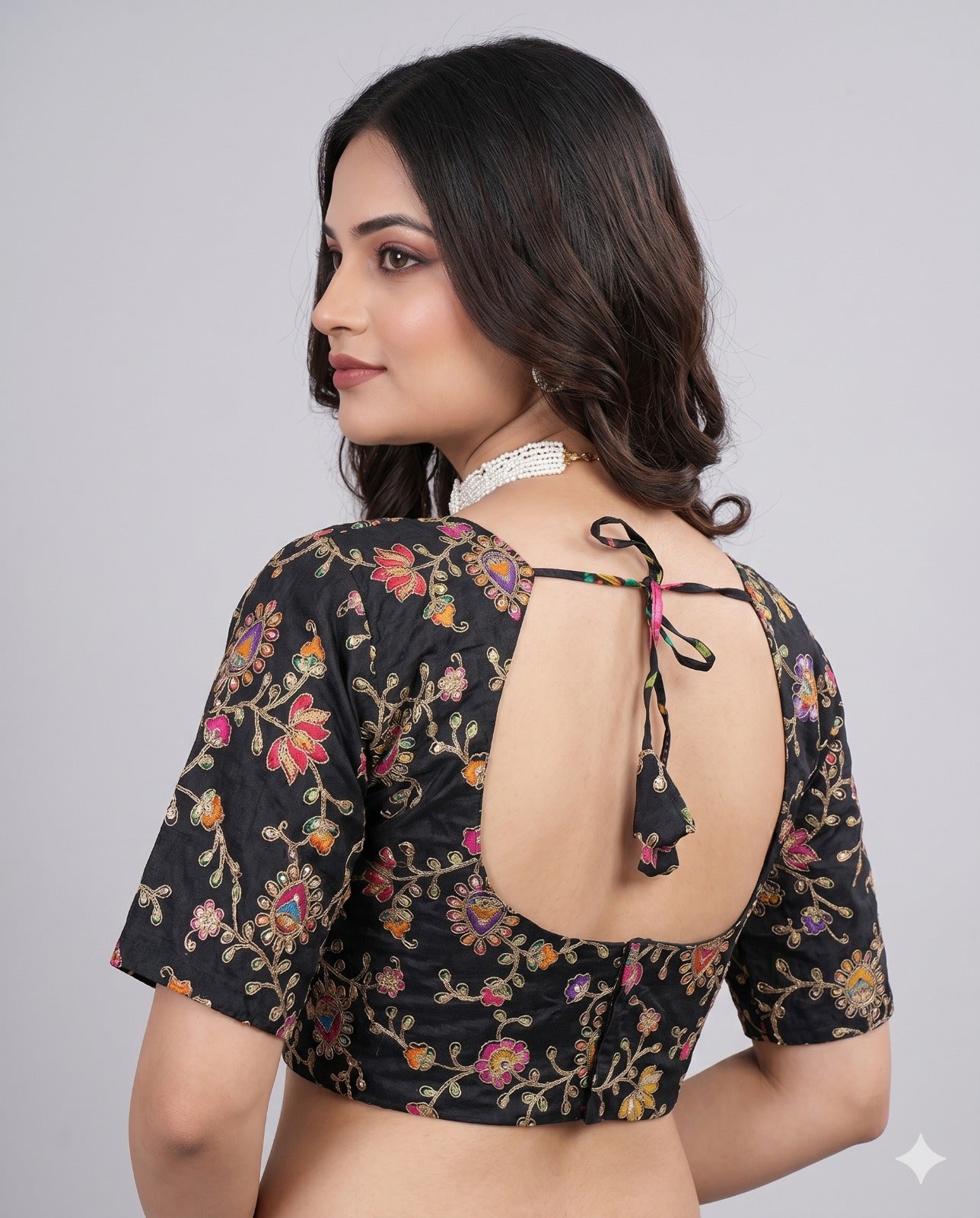 Pure Viscose Round Neck Embroidered Blouse