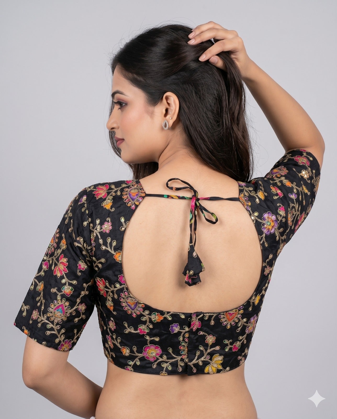 Pure Viscose Round Neck Embroidered Blouse