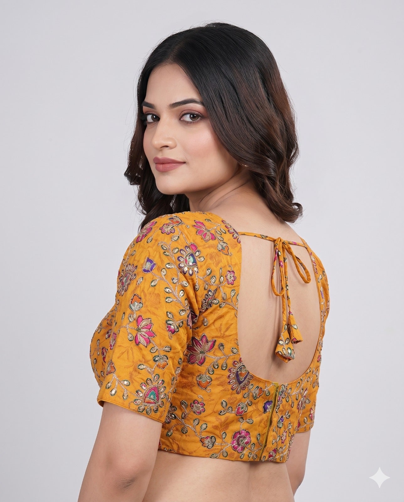 Pure Viscose Sweetheart Neck Yellow Embroidered Blouse