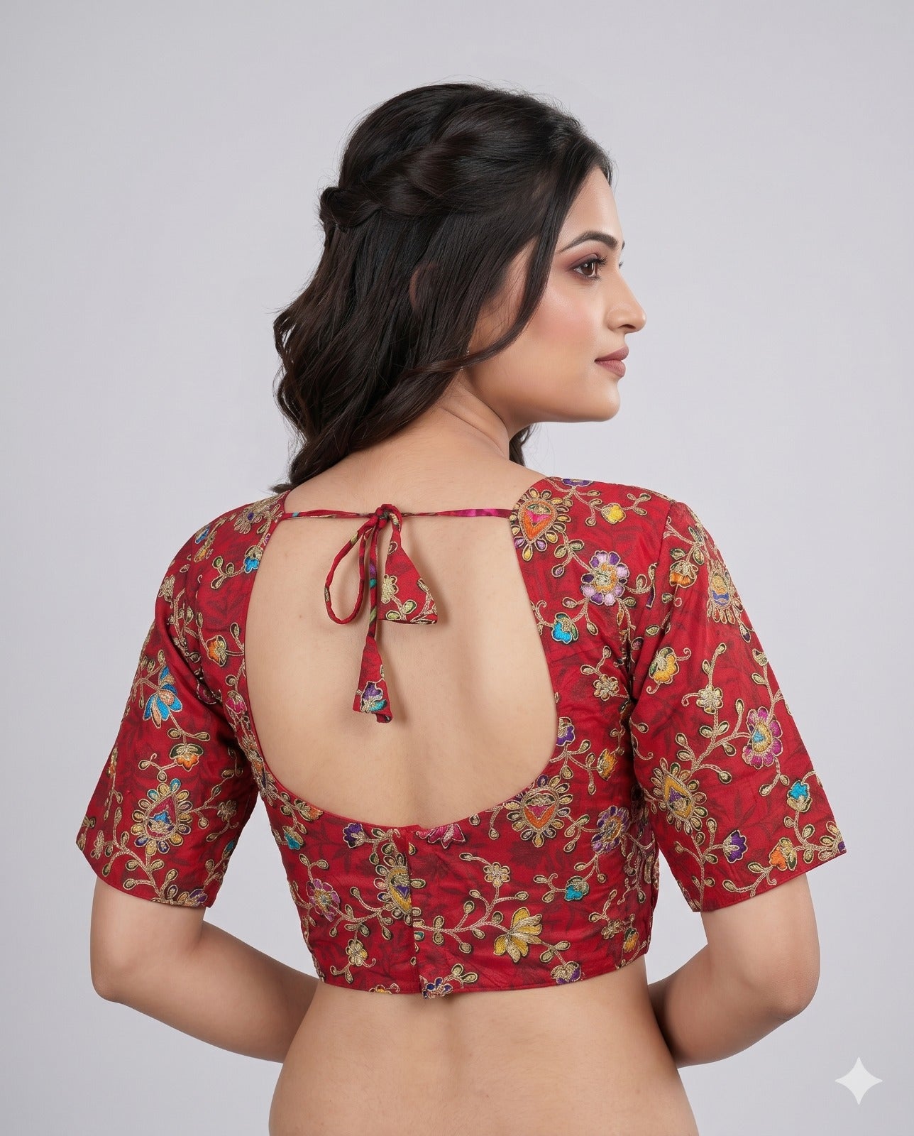 Pure Viscose V-Diamond Cut Maroon Embroidered Blouse