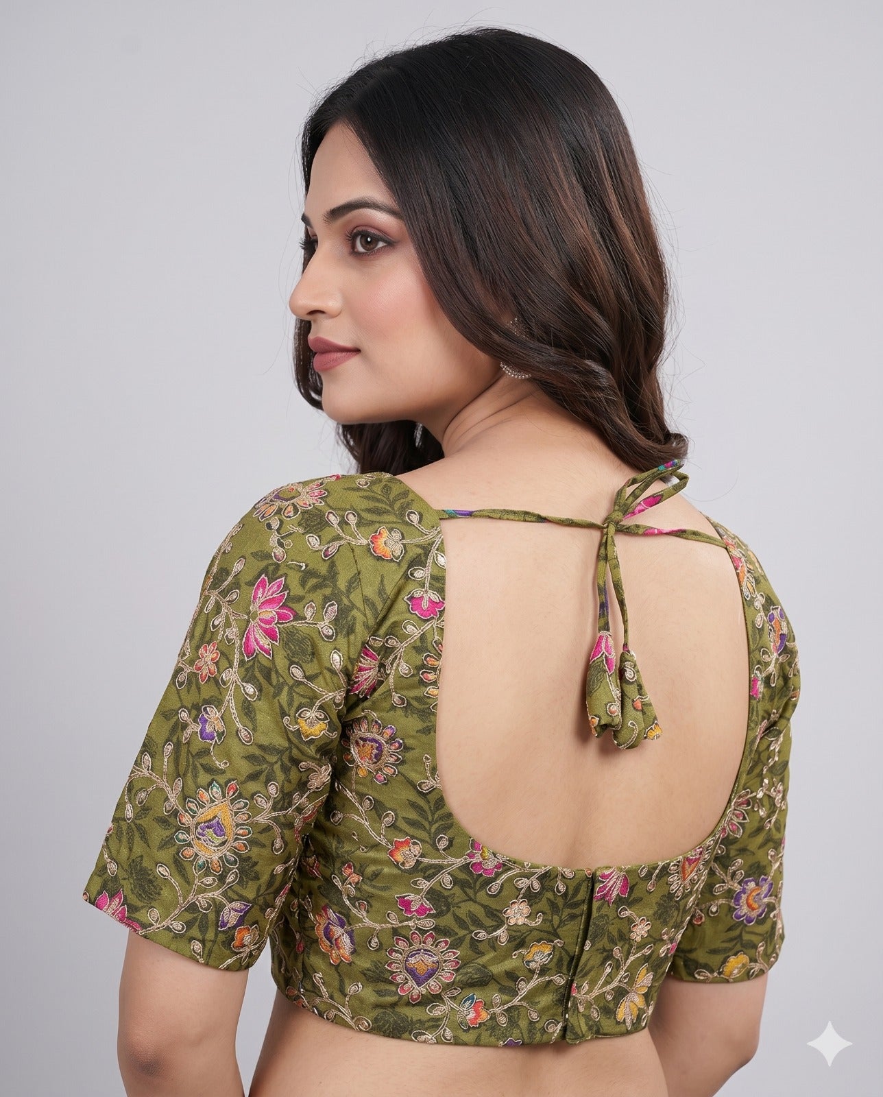 Pure Viscose V-Diamond Cut Neck Padded Embroidered Blouse