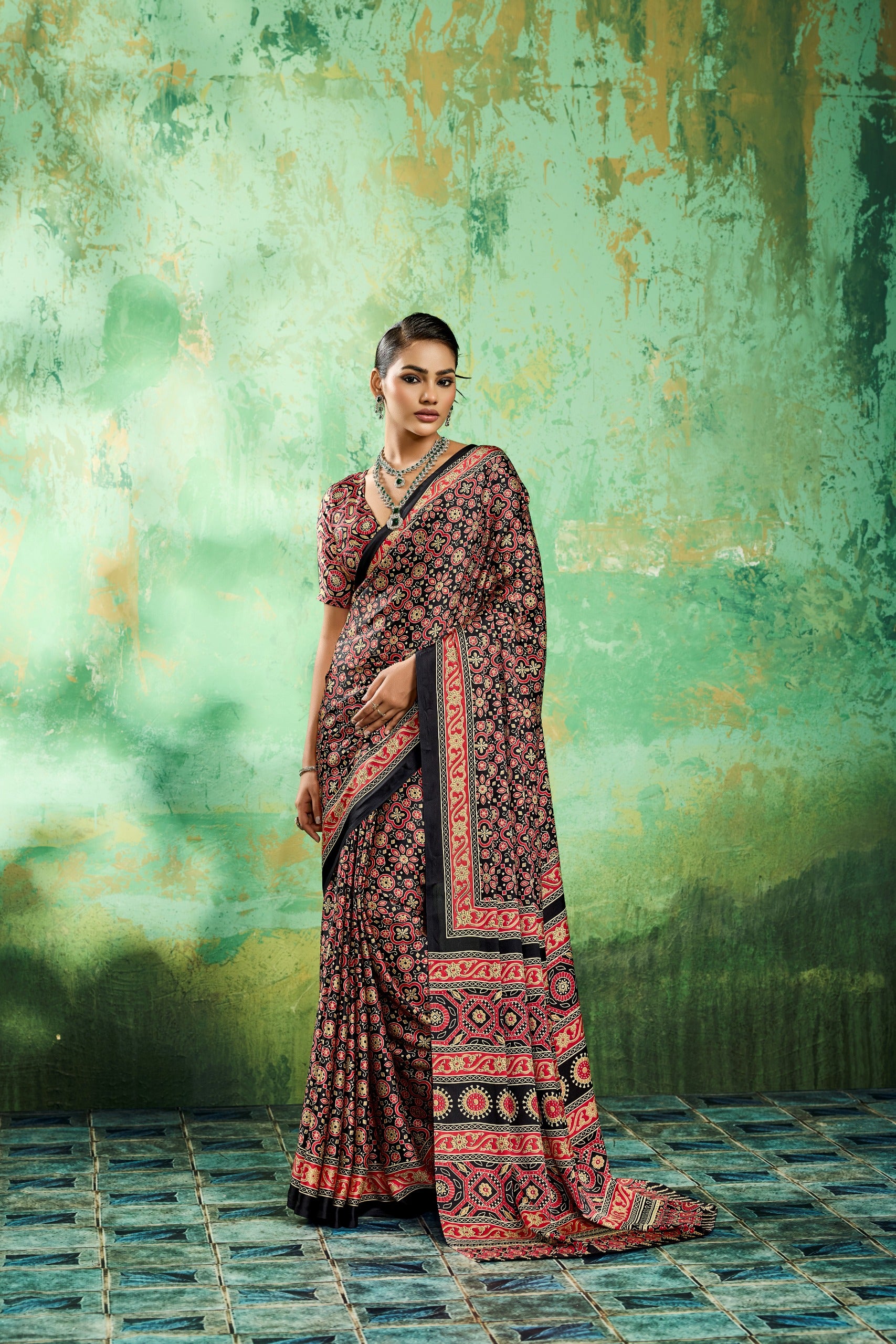 Pure Ajrakh Modal Satin Print Saree
