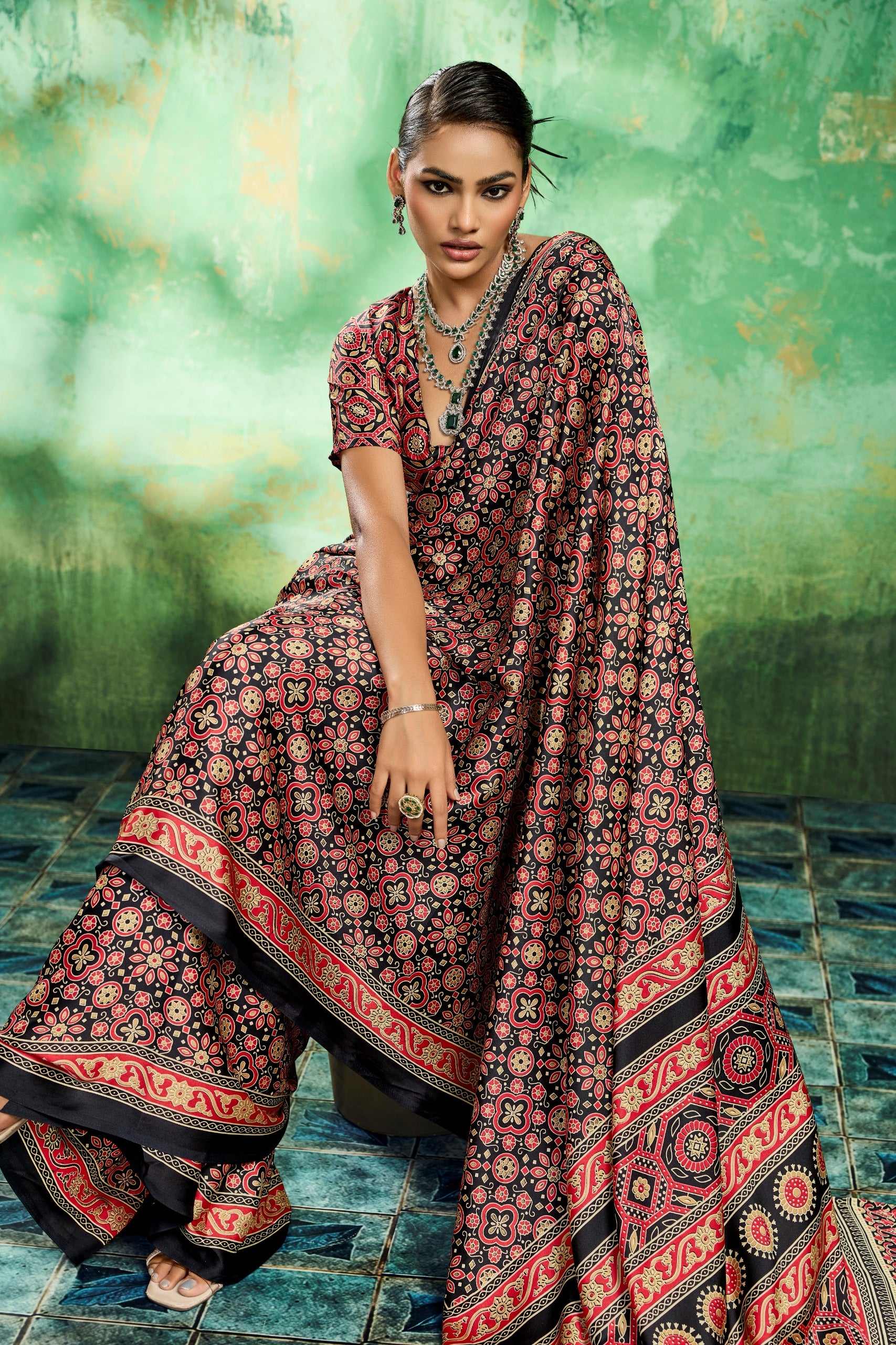 Pure Ajrakh Modal Satin Print Saree