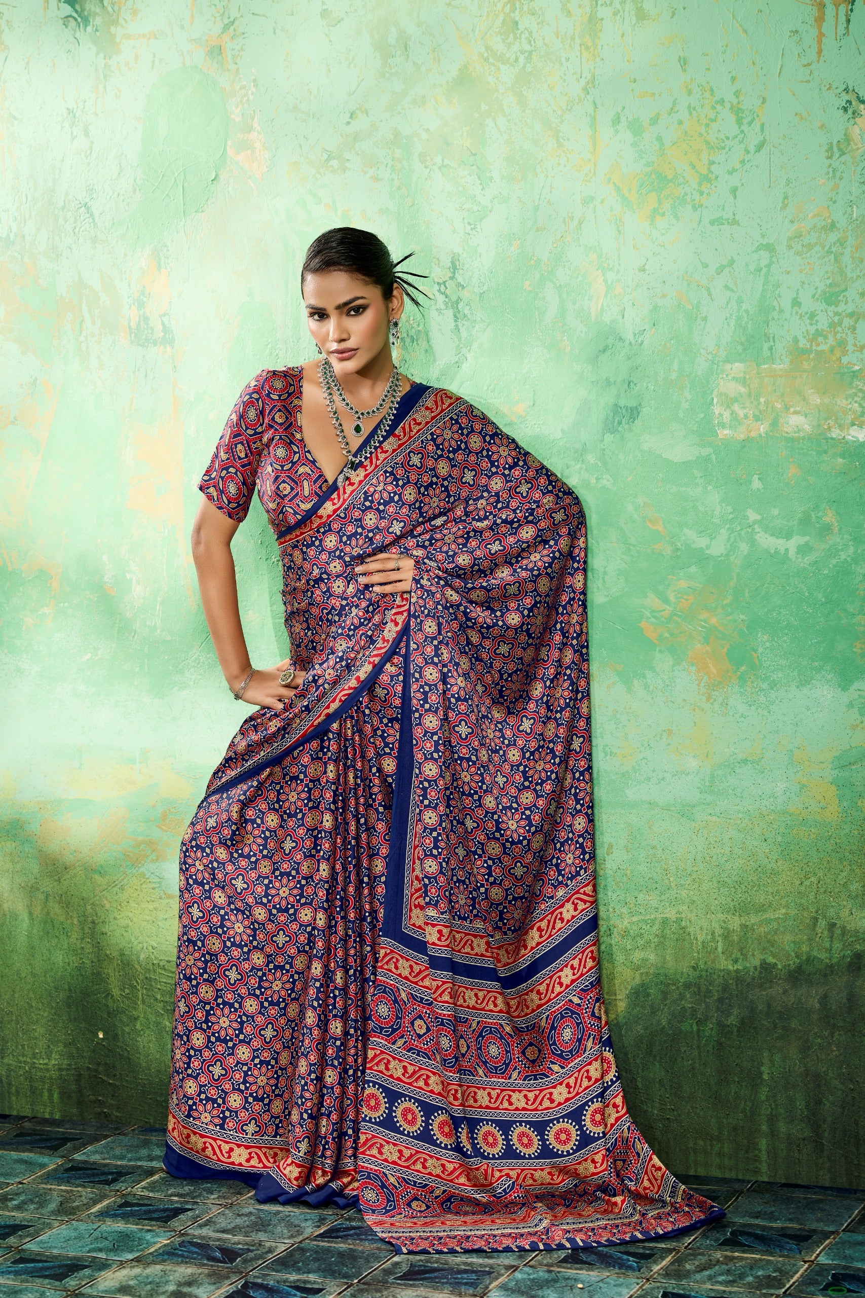 Pure Ajrakh Modal Satin Print Saree