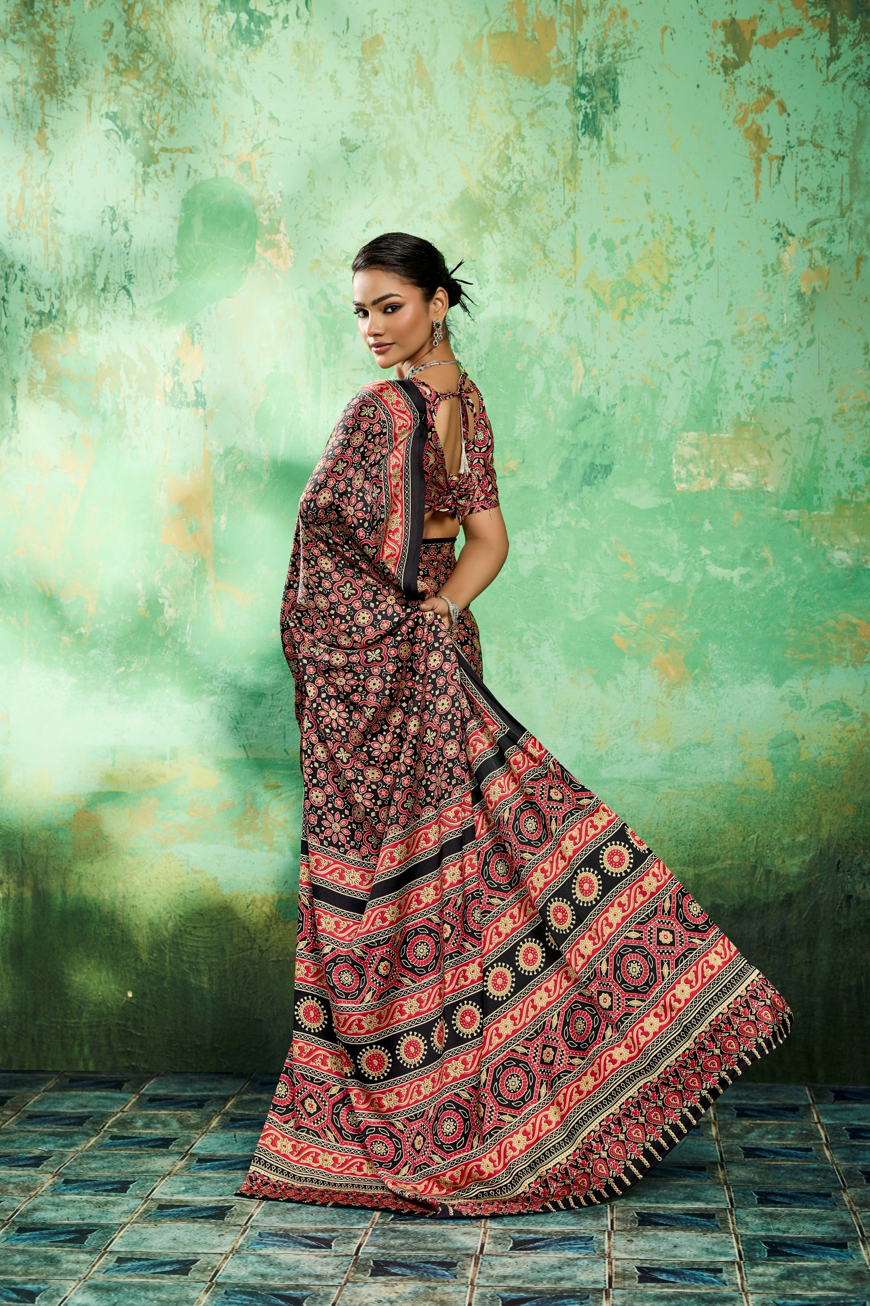 Pure Ajrakh Modal Satin Print Saree