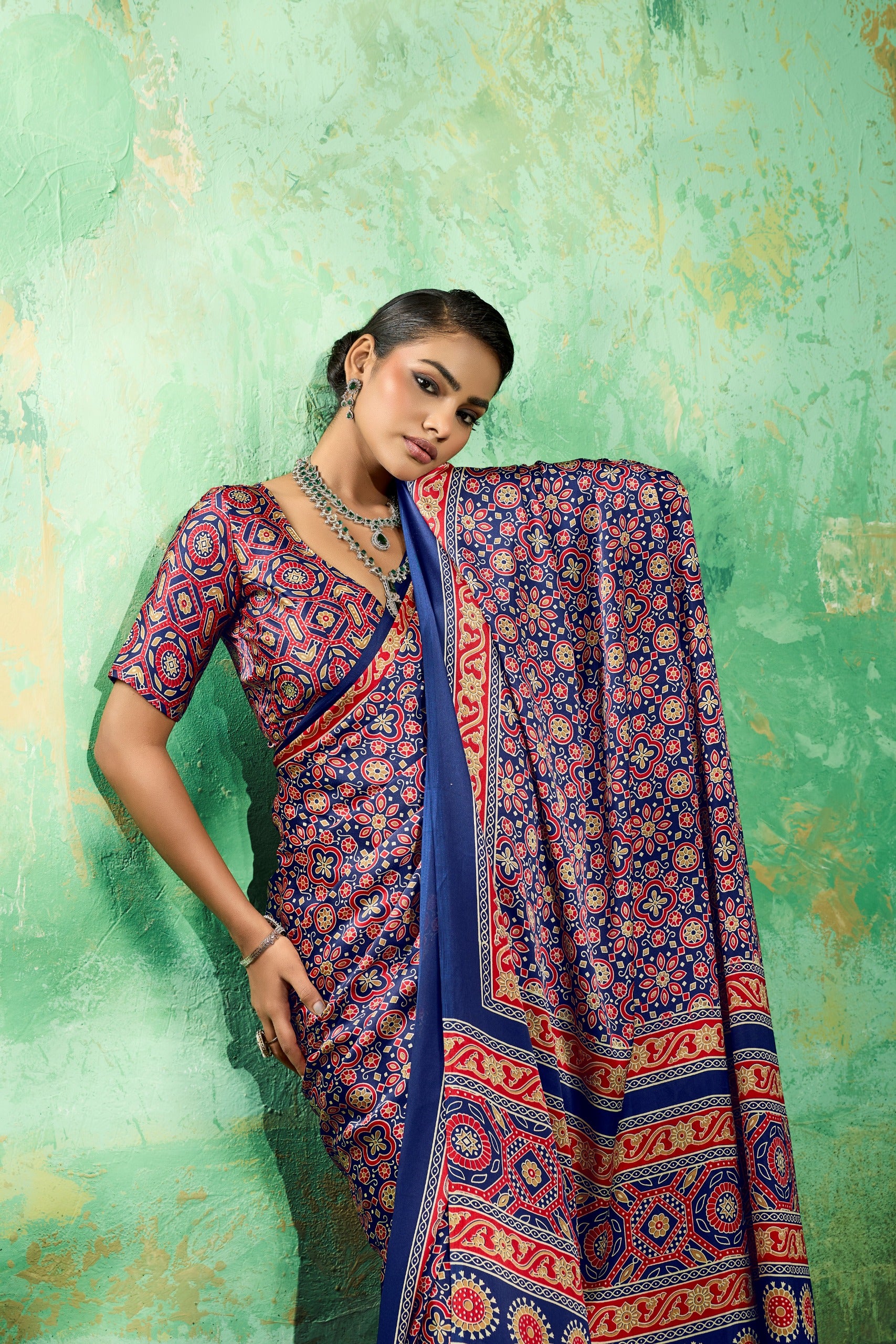 Pure Ajrakh Modal Satin Print Saree