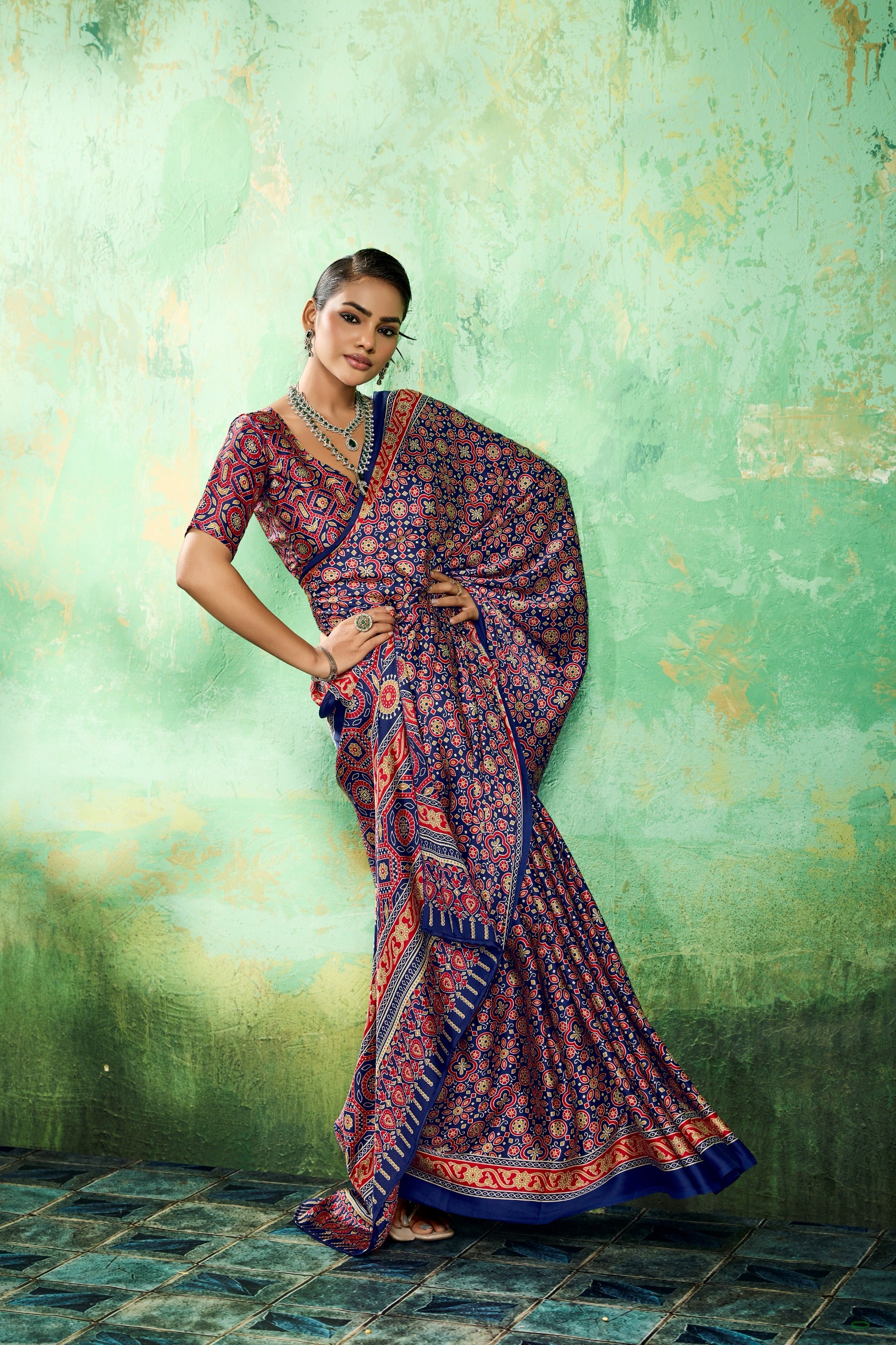 Pure Ajrakh Modal Satin Print Saree