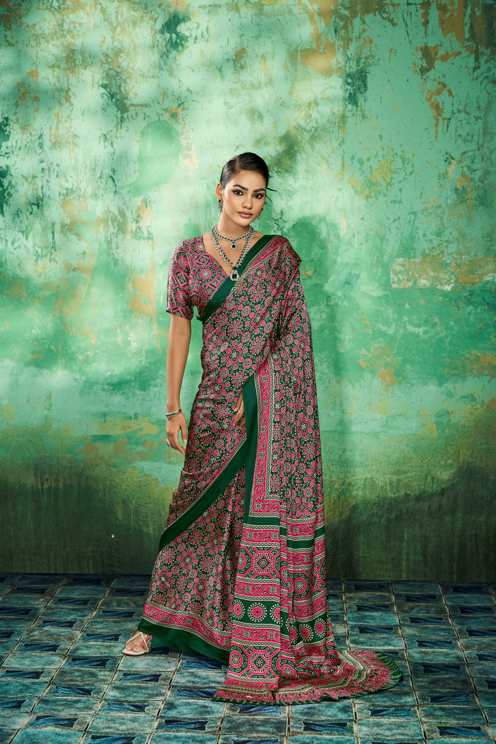 Pure Ajrakh Modal Satin Print Saree