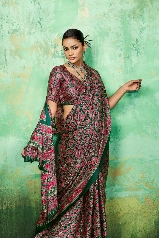 Pure Ajrakh Modal Satin Print Saree