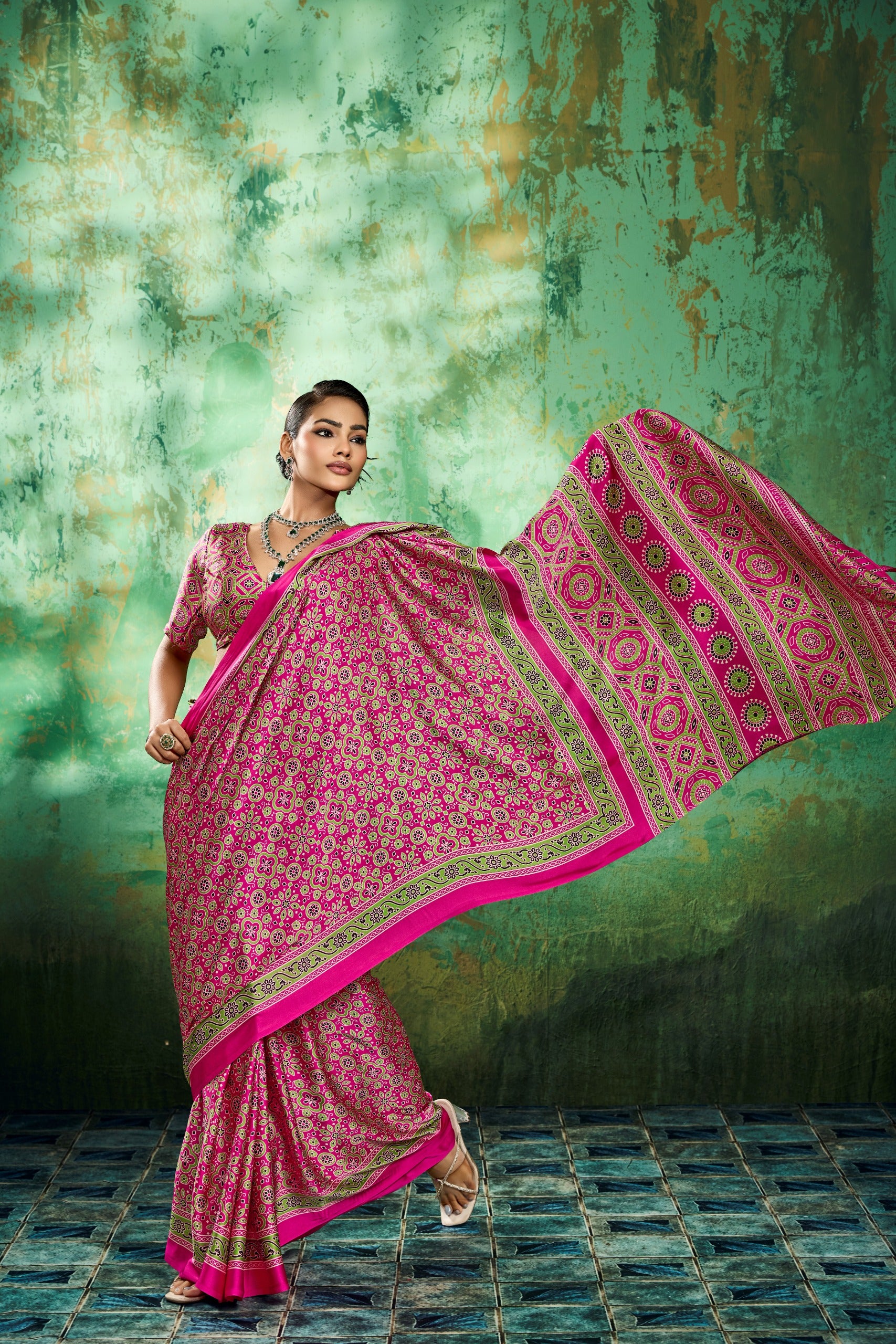 Pure Ajrakh Modal Satin Print Saree