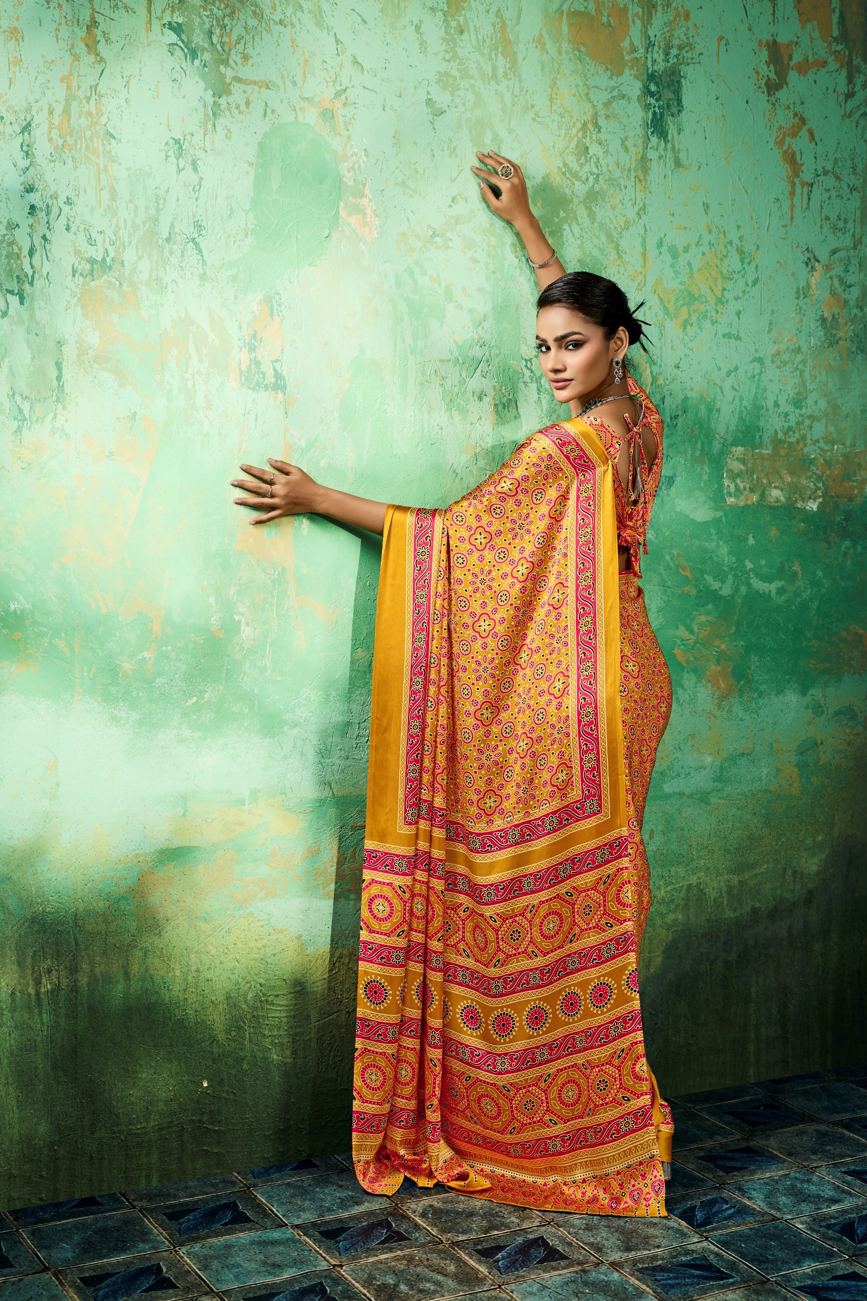 Pure Ajrakh Modal Satin Print Saree