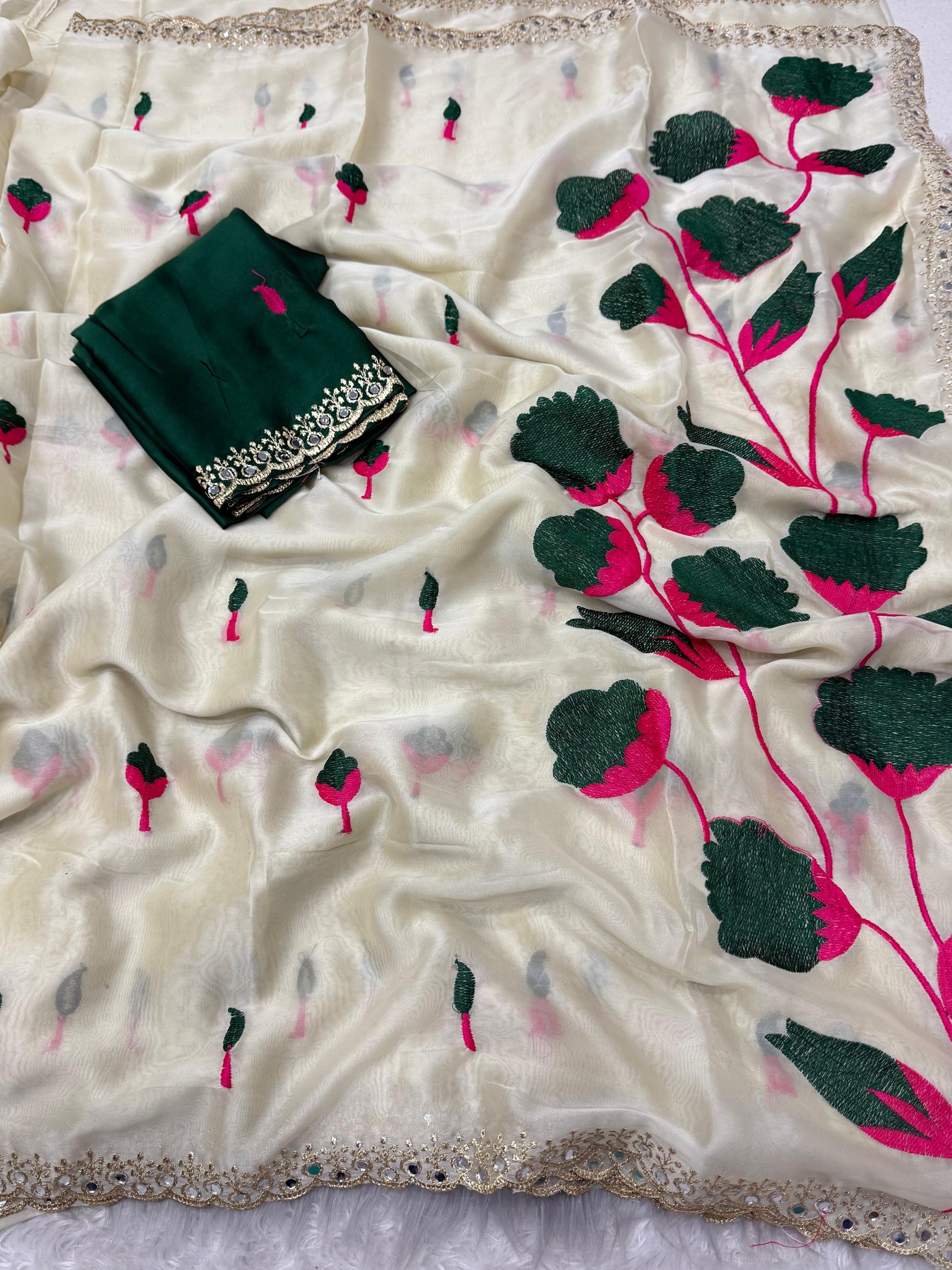 RANGOLI CHIFFON ALL-OVER MIRROR & FLORAL EMBROIDERY SAREE