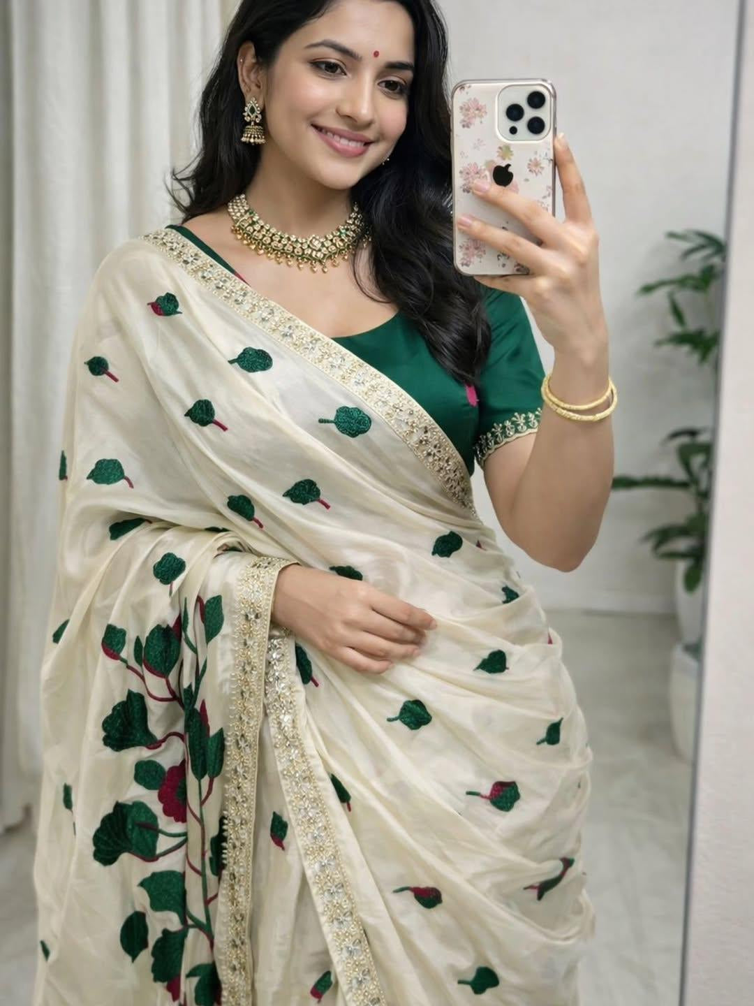 RANGOLI CHIFFON ALL-OVER MIRROR & FLORAL EMBROIDERY SAREE