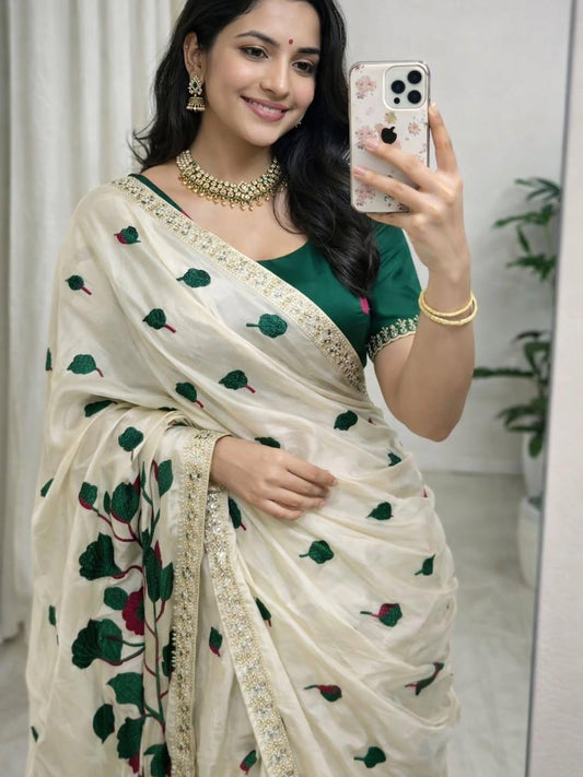 RANGOLI CHIFFON ALL-OVER MIRROR & FLORAL EMBROIDERY SAREE