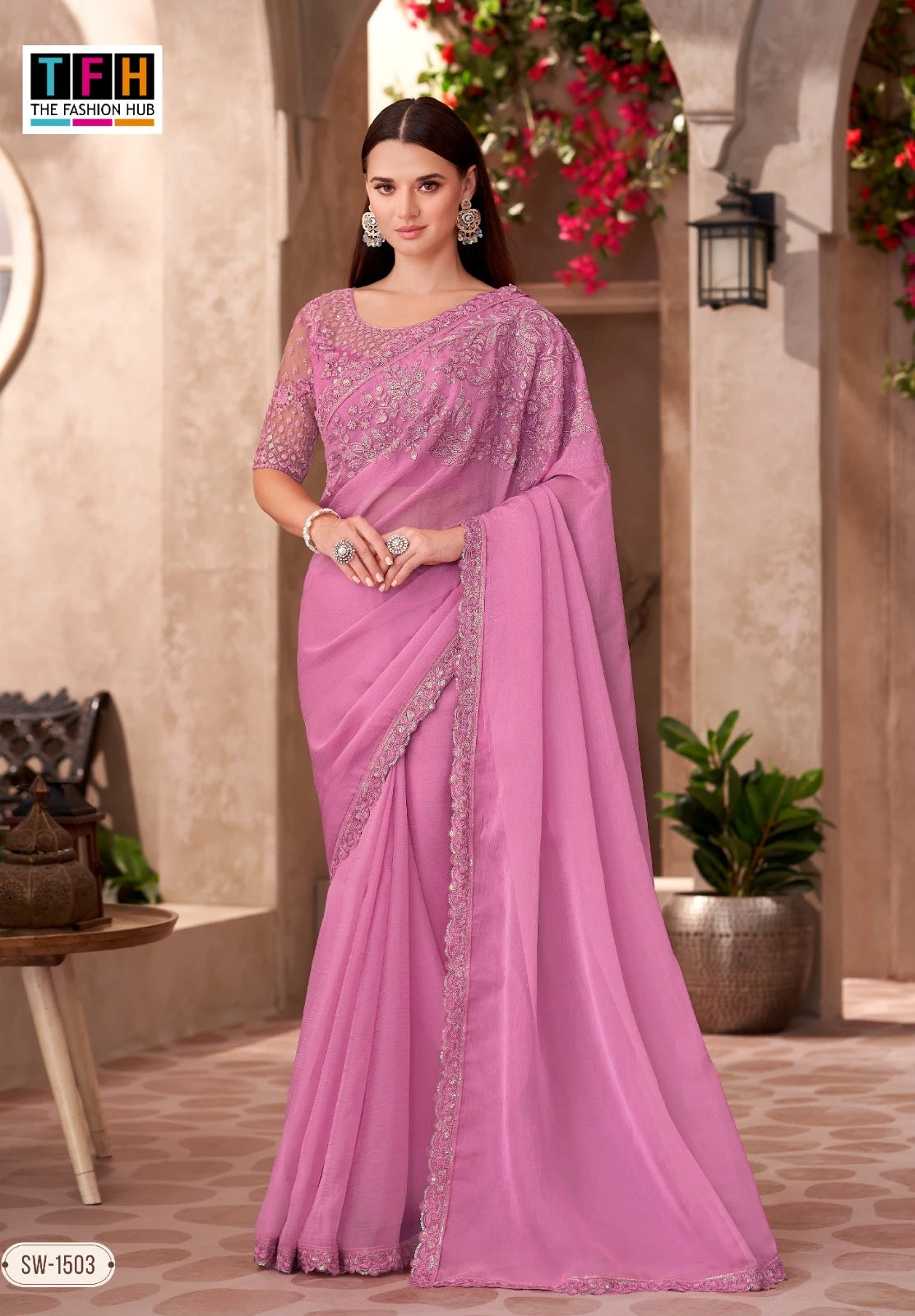 Sanskriti By Lavanyaa Georgette Saree | Dusty Mauve with Embroidered Blouse