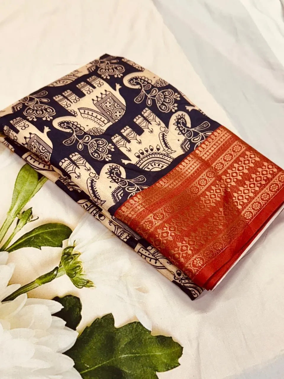 Semi Crepe Kalamkari Printed Mysore Silk Saree