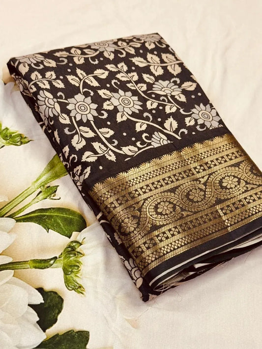 Semi Crepe Kalamkari Printed Mysore Silk Saree