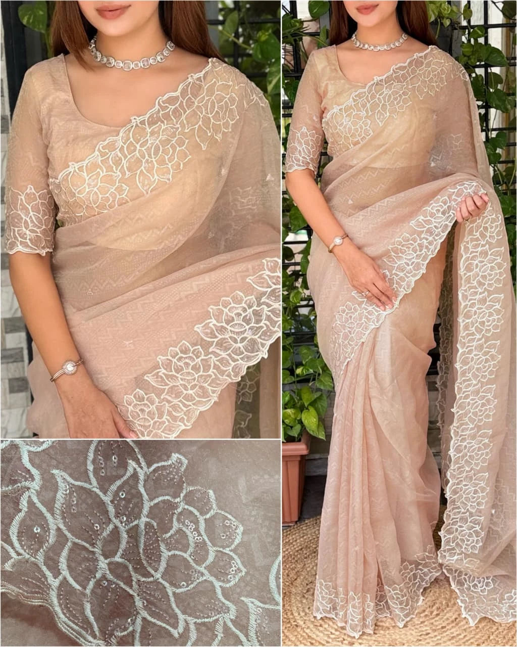 Shreya Glass Shimmer Saree with Heavy Thread & Sequin Embroidery