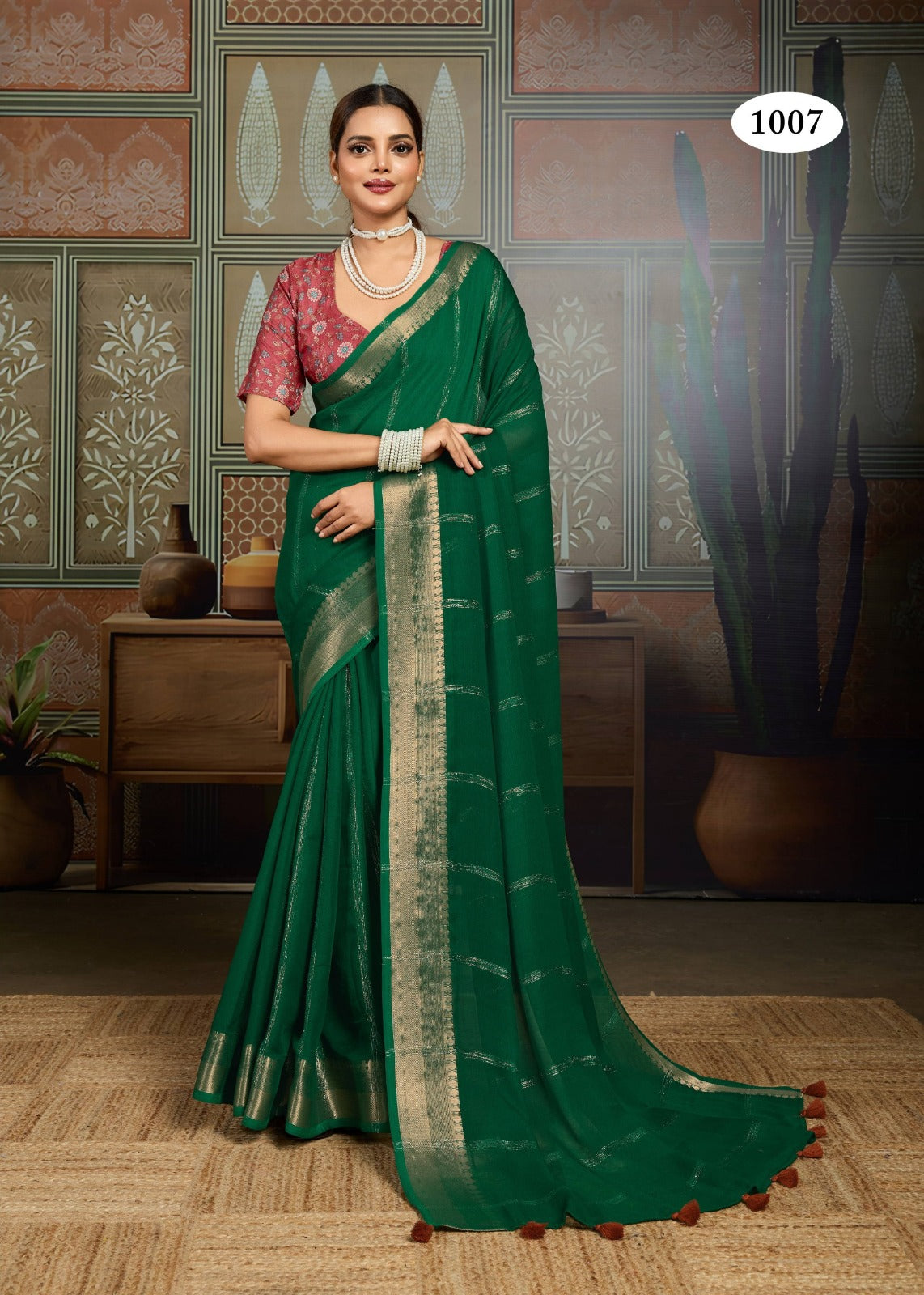 Silkara Premium Tusser Saree with Zari Lining, Weaving Border with Tassels