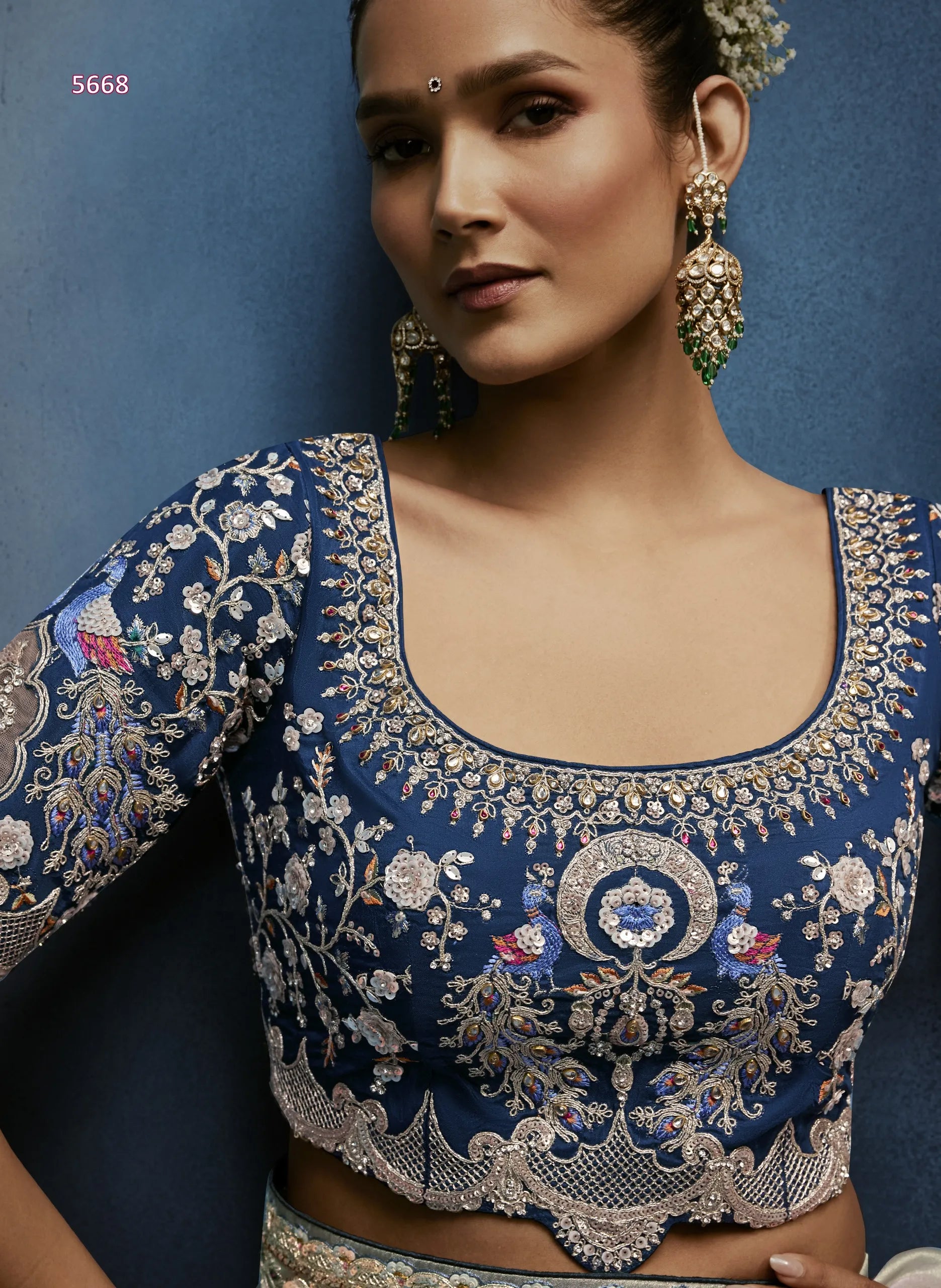 Silver Reverie Fancy Tissue Saree with 3D Floral Moti & Cut Dana Work — Ready Blouse