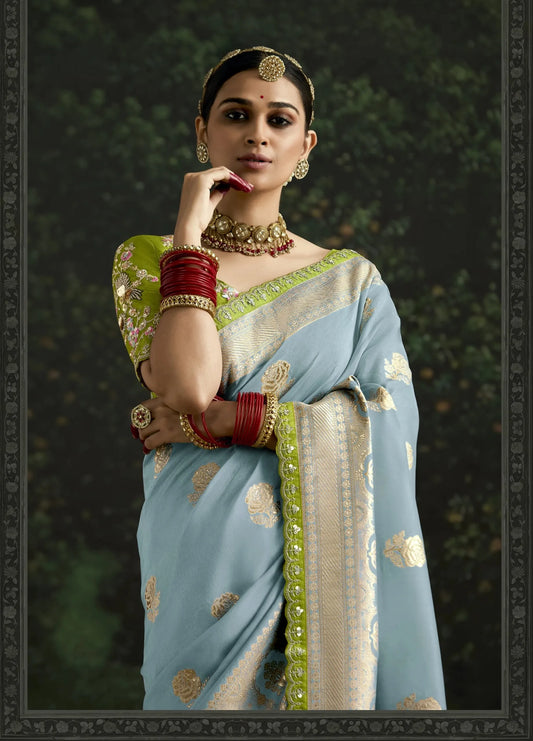 Sky Bloom Pure Dola Silk Saree