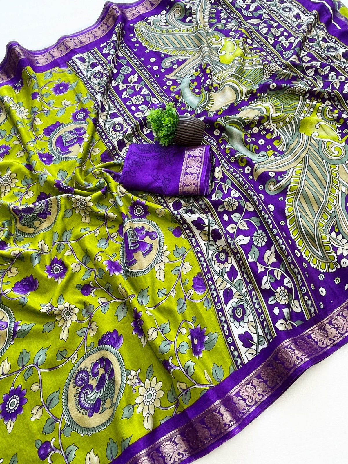 Soft Dola Silk Saree Kamalkari print