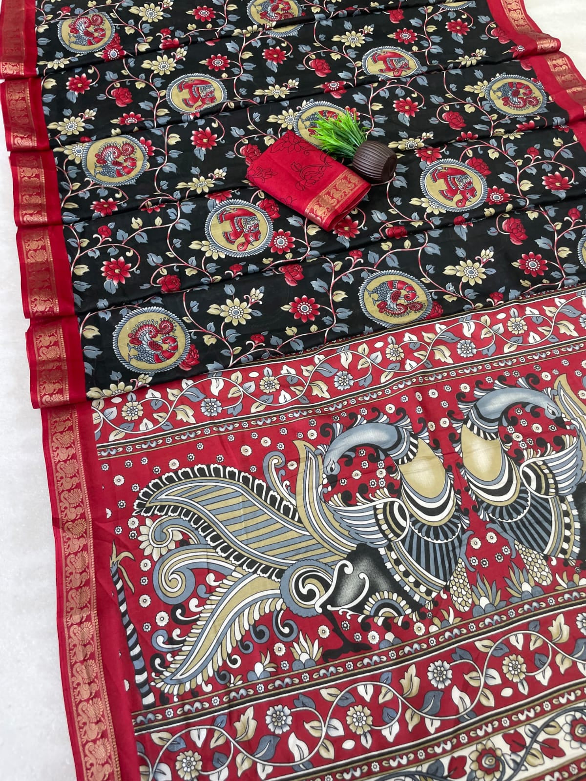 Soft Dola Silk Saree Kamalkari print