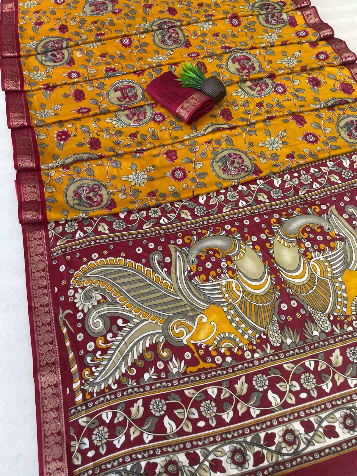 Soft Dola Silk Saree Kamalkari print