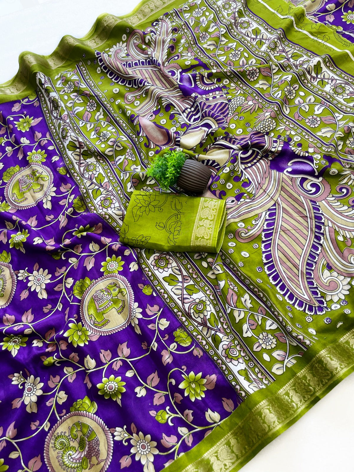 Soft Dola Silk Saree Kamalkari print
