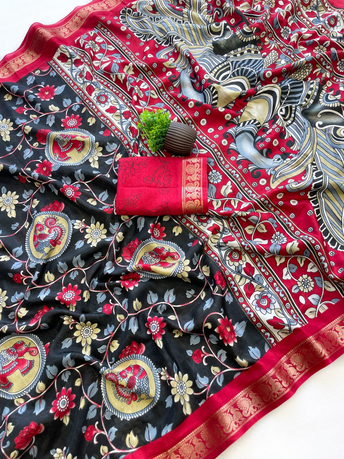 Soft Dola Silk Saree Kamalkari print