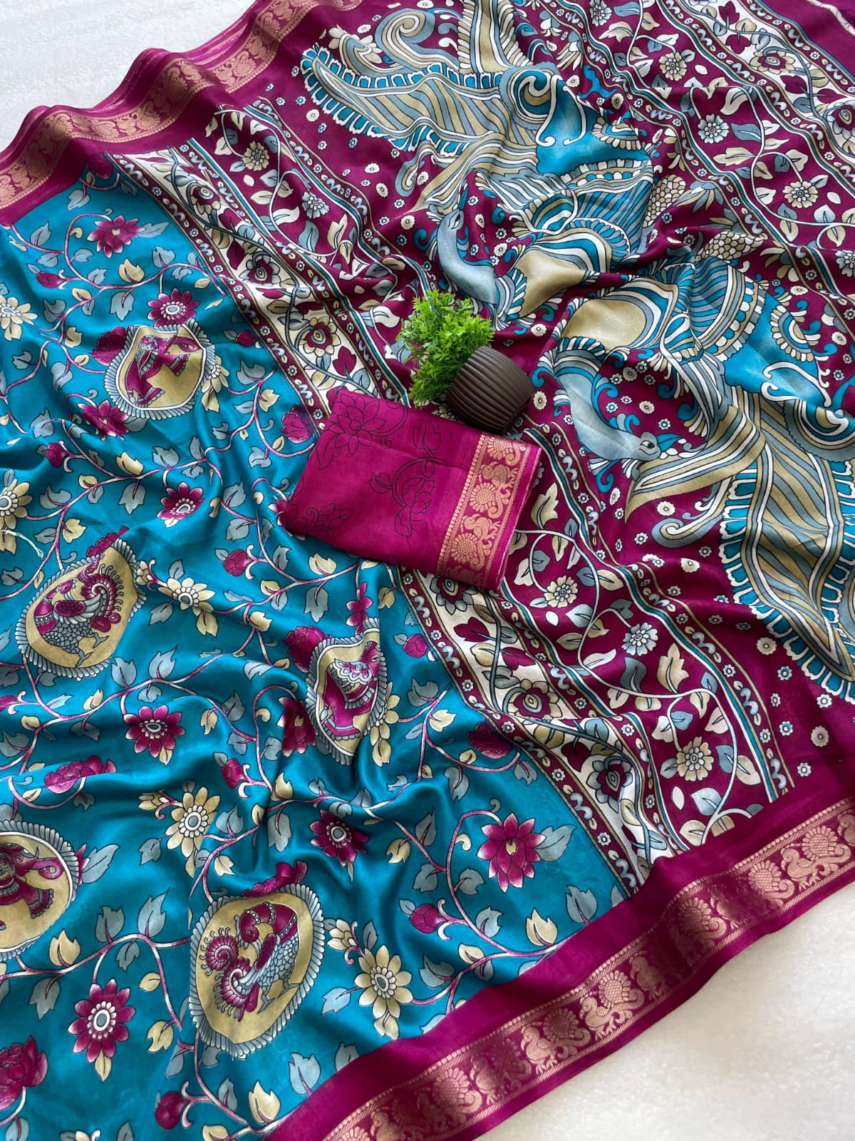 Soft Dola Silk Saree Kamalkari print