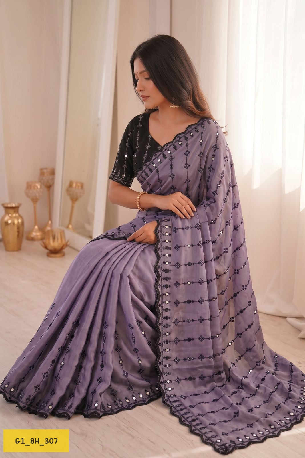 Soft Rangoli Heavy Sequence & Mirror Work Saree
